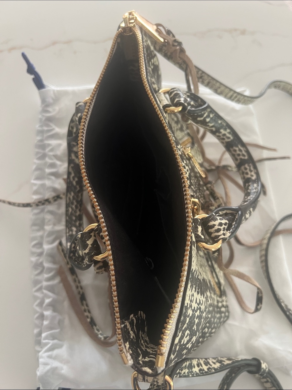 Rebecca Minkoff Black and Cream Snake-Print Mini Satchel - Picture 4 of 4